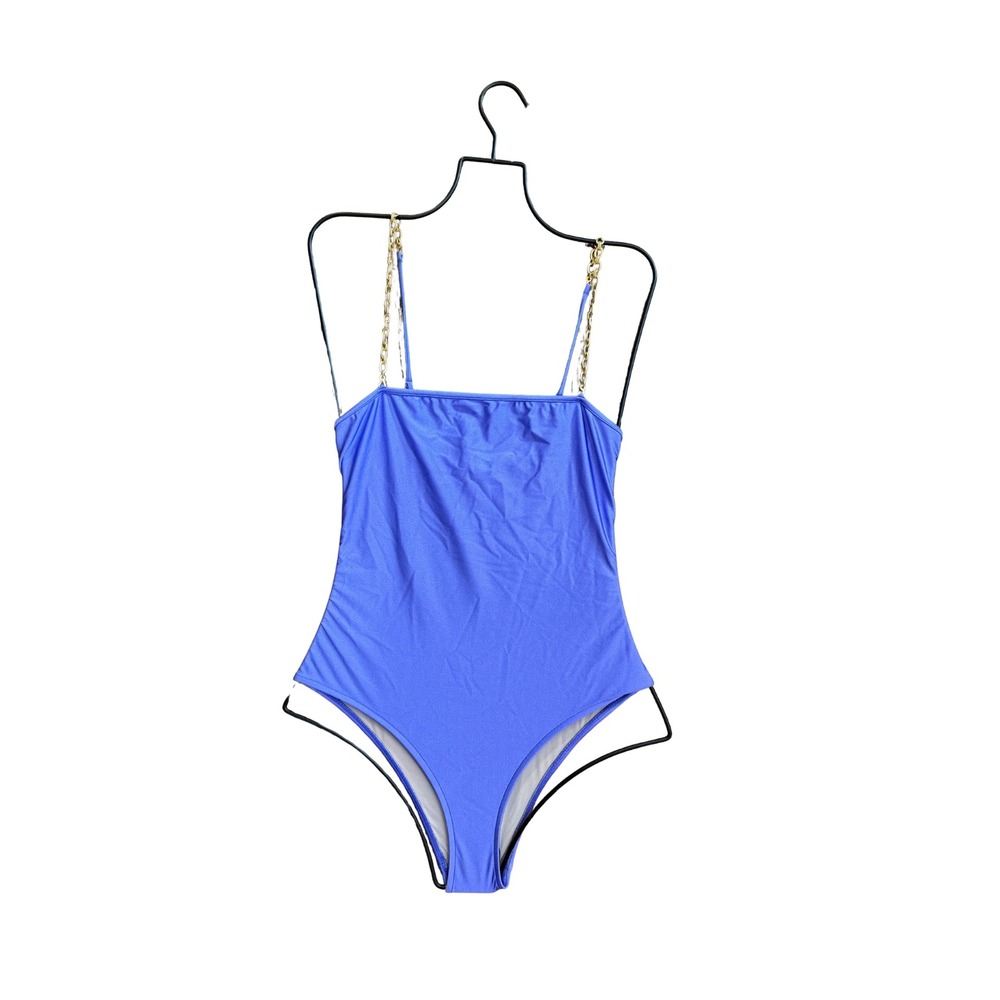 Dolla Lola Breeze One Piece Swimsuit Purple Gold Chain Straps NWT $352 S